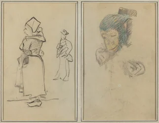 ブルトンの女性と立っている男性。 猿の頭と手 [直訳]