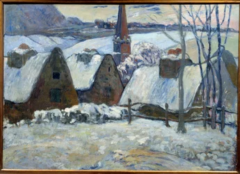 1894年、雪に覆われたブルトンの村。ポール・ゴーギャン（1848-1903）の絵画
