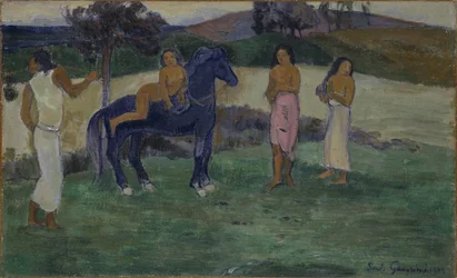 人物と馬のいるコンポジション ゴーギャン、ポール・ユージン・アンリ（1848-1903）の「人物と馬のいるコンポジション」。油彩・キャンバス