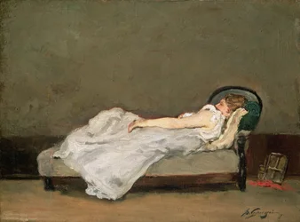 ソファーで公正な髪の女性、1884