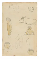 立像と動物のスケッチ