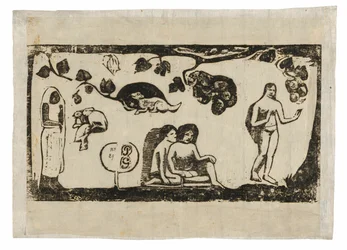 女性、動物、葉、後期木版画組曲より