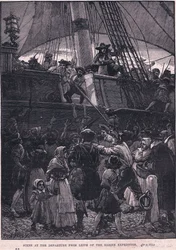AD1698年ダリエン探検隊のリースからの出発シーン（リトグラフ