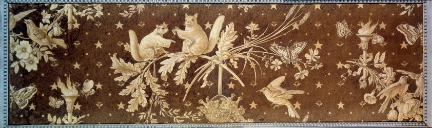 リスたち ポール・ヒュートヴ(1803-1869)の絵画、ジュイのキャンバスボックス 19世紀 パリ、装飾美術