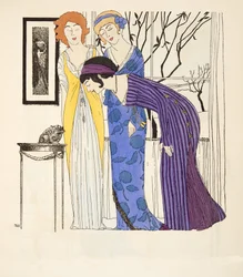 Les Robes de Paul Poiretパブからの3つのエンパイアラインドレス。 1908（ステンシルプリント）