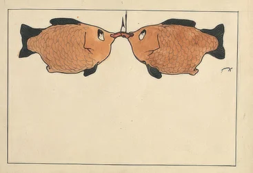無題（2匹の魚、フィッシュフック、ワーム）。 1901