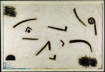 無題（黒い背景にサイン）、C.1940（紙に色と接着剤）