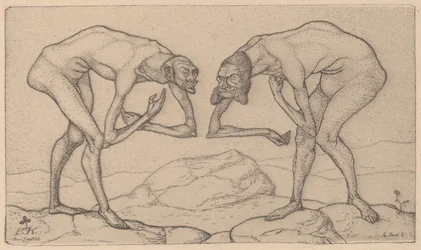 お互いがより高い地位にあると想定している 2 人の男性が出会う Two Men Meet..., 1903.