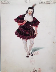 アドルフ・アダム（1803-56）の「ジゼル」のアルブレヒト公爵の衣装デザイン 1841年頃（紙に水彩画）