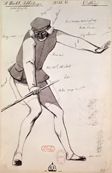 ヘクターベルリオーズ（1803-69）による「ベンヴェヌートチェッリーニ」のアクロバットの衣装デザイン、1838年（ペンとインク、紙の上で洗う）