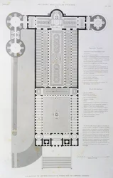 コンスタンティヌス帝が建立した旧バシリカの復元平面図、バチカンとサン・ピエトロ大聖堂からの版画