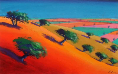 不揃いの石の丘（キャンバスにアクリル）