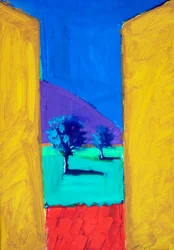 黄色いシャッター、2024年（アクリル、紙）
