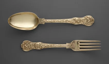ハントシーンのあるデザートフォークとハントシーンのあるデザートスプーン、c.1822