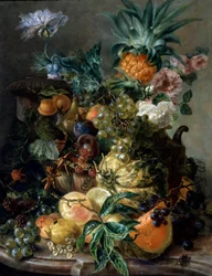 果物と花の静物パウル・テオドール・ファン・ブリュッセル（1754-1795）作 個人蔵