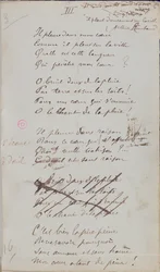 「Il pleure dans mon coeur, Comme il pleut sur la ville...」、『Romances Sans Paroles』の手書きの詩、1873年
