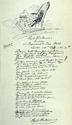 フランスの詩人ポール・ヴェルレーヌ（1844-1896）の詩のサインと、朗読会での代表者のスケッチ。21/11/1893