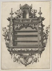 Verscheyden Schrynwerckの壁取り付け式棚ユニット... [Plusieurs Menuiseries ...]、1658。