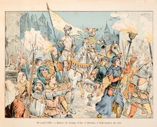 イラストはテオドール・カフ著、ポール・デ・セマン（1855-1915）絵の「ジャンヌ・ダルク」より引用。オルレアンにおけるジャンヌダルクの入城 4月29日