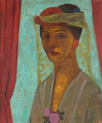 「帽子とベールの自画像」 (帽子とベールの自画像) Paula Modersohn-Becker (1876-1907) - 1906-1907 - ボール紙に油彩 Dim 89.6x79.8 cm Gemeentemuseum Den Haag (Theハーグ ) オランダ