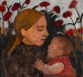 「子供を持つ少女」（子供を持つ少女）Paula Modersohn-Becker（1876-1907）による絵画 - 1902 - ボール紙に油彩 薄暗い 66.3x71 cm デン・ハーグ市立美術館（デン・ハーグ） オランダ