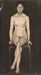 座る女性裸体の自画像、1899年頃