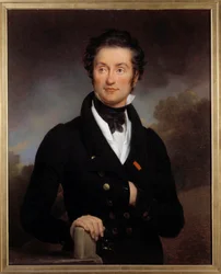 作家シャルル・ノディエ（1780-1844）の肖像 彼は偉大なロマン派の芸術家（ユゴー、ラマルティーヌ、ヴィニー...）が集う文学サロンを開いていた ポーラン・ゲラン（1783-1855）の絵画 19世紀パリ、アーセナルの図書館。