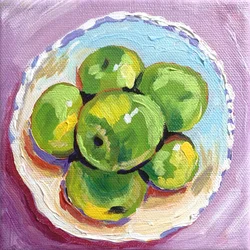 青リンゴの静物画