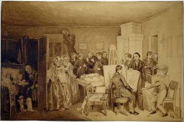 フィデルカの死の影響 - パベル・アンドレエヴィチ・フェドトフ (1815-1852) の作品、紙に墨とセピア