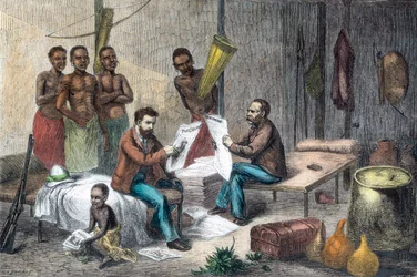 中央アフリカで新聞を受け取るリヴィングストンとスタンリー、1871～1873年