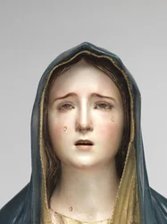 Vorgin of Sorrows Mater Dolorosa（ポリクロームウッド、ガラス、アニマルヘア）
