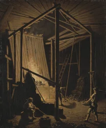 Fonderie de cuivre dans les mines de Falun (Suede) - Falun鉱山の銅鋳造所、Hillestrom, Pehr (1732-1816)著。キャンバスに油彩、1784年頃サイズ：79x65.5cmストックホルム国立博物館