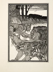 A Grateful Lioness, A Hundred Anecdotes of Animals, pub.1924年に出版されたもので、彫刻です。