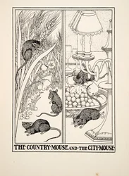 カントリーマウスとシティマウス、イソップの百寓話、pub.1903から