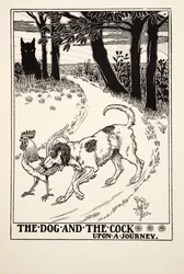 旅する犬と雄鶏、『イソップ寓話百選』より、1903年刊