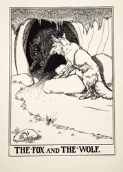キツネとオオカミ（『イソップ百貨』1903年刊より）（版画