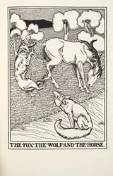 Fox、狼と馬、フォンテーヌ寓話、パブから。 1905
