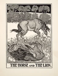 馬とライオン、イソップの百寓話、pub.1903から