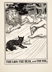 ライオン、クマとキツネ、イソップの百寓話、pub.1903