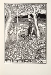 羊飼いと彼の犬、フォンテーヌ寓話、パブから。 1905