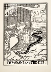 蛇とヤスリ」（イソップ寓話集、1903年刊）より（彫刻作品