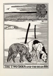 フォンテーヌ寓話、パブからの2匹の犬と死んだお尻。 1905