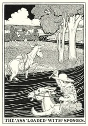 ラ・フォンテーヌの寓話: スポンジを積んだロバ (litho)