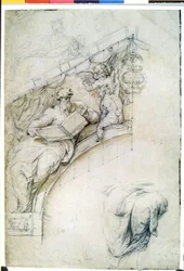 預言者像と2体のプッティを配したフレスコ画のための習作