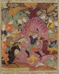 バフラマとタザウの間の戦い、アブルカシムマヌールフィルダウシ（c.934-c.1020）1619によるShahnama（Book of Kings）のイラスト