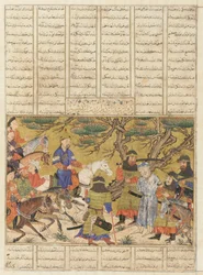Firdawsi（d.1020）によるShahnama（Book of Kings）のフォリオ。 verso：Ardashir Captures Ardavan、Tabriz、Iran、Il-Khanid period、c.1330-40（不透明な水彩、インク、紙の上の金）
