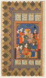 FirdawsiによるShahnama（Books of Kings）のフォリオ。直訳：Luhrasp Enthroned、Iran、c.1590-1600（不透明な水彩画、インク、紙の上の金）