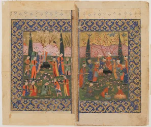 正体不明のテキストからのフォリオ。 verso：Sulayman Enthroned、Shiraz、Iran、c.1560-70