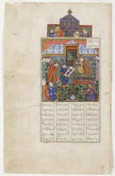 ヌシャベはエスカンダルの肖像画を受け取ります、c.1475（紙に不透明なトイレ）