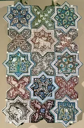中央イラン、カシャーン、1250-1300年頃、タイルのパネル（フリット焼き）
